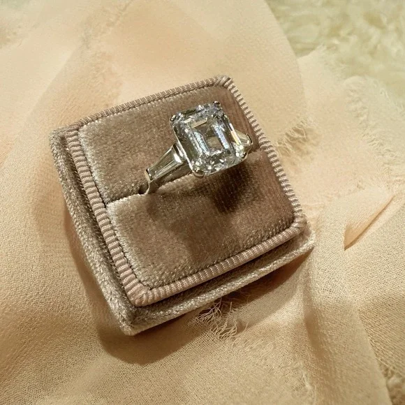 4CT Emerald Cut & Baguette Three Stone Engagement Ring - Picture 11 of 13